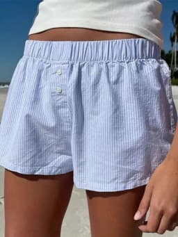 Striped Print Casual Shorts for Women Elastic Waist Fashion Button Bottoms Streetwear Chic Basic Y2K Loose Shorts