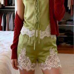 Women y2k Fairy Lace Trim Satin Sheer Shorts Elastic Waist Lace Patchwork Silk French Knickers Coquette Pj Shorts Slip Bottoms