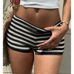 Xingqing y2k Micro Shorts Women Fashion Striped Elastic Waist Crochet Knit Low Rise Mini Shorts Summer Hot Pants Beach Wear