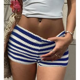 Xingqing y2k Micro Shorts Women Fashion Striped Elastic Waist Crochet Knit Low Rise Mini Shorts Summer Hot Pants Beach Wear