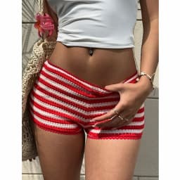 Xingqing y2k Micro Shorts Women Fashion Striped Elastic Waist Crochet Knit Low Rise Mini Shorts Summer Hot Pants Beach Wear