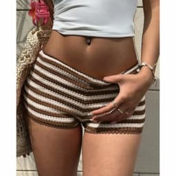 Xingqing y2k Micro Shorts Women Fashion Striped Elastic Waist Crochet Knit Low Rise Mini Shorts Summer Hot Pants Beach Wear