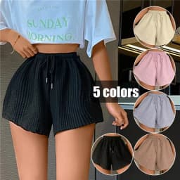 Women New Summer Fitness Running Loose Casual Sports Short PantsPit Stripe Lace-up Drawstring Solid Hight Waist Wide Leg Shorts