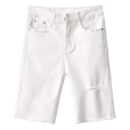 Black White Straight Stretch Denim Shorts Women Midi Jeans Summer Shorts Women Streetwear Hole Ripped High Waist Shorts C7336