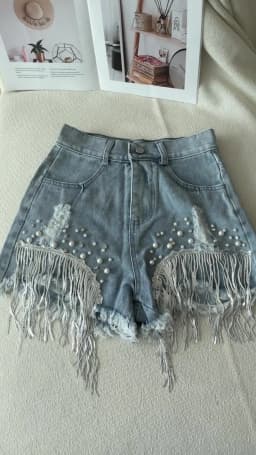 New 2026 Summer Women Heavy Beaded Rhinestone Shorts High Waist Sequin Tassel Ripped Wide Leg Hot Pants