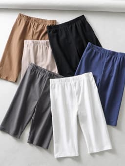 sexy women high waist elastic pure color slim Knee-Length biker shorts female
