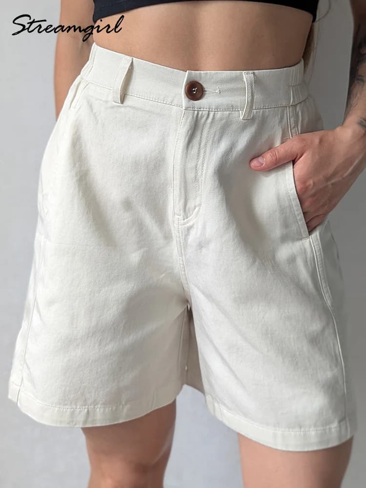 KarSaNy Beige Summer Shorts For Women Casual Loose A Linen Wide Leg Short Pants Elegant Women's Lyocell Shorts Bermuda Navy Blue
