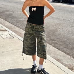 Women Retro Cargo Denim Shorts Vintage Camouflage Print Loose Drawstring Short Pants Y2k Aesthetic Cyber Grunge Streetwear