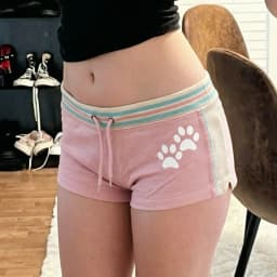 Y2k Kawaii Cat Print Low Rise Shorts Women Pastel Striped Elastic Waist Booty Shorts Soft Pink Casual Aesthetic Girl Sport Short