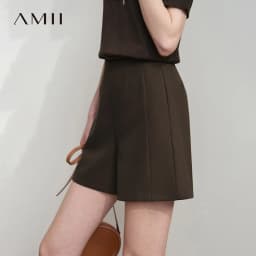 AMII 2025 Autumn Concise for Loose Casual Wide-leg Female pants Elegant Office Lady Simple Shorts Bottoms 12523083