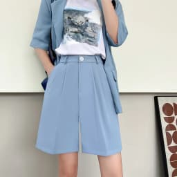 Fashion Wide Leg Suit Shorts Woman Summer Thin Breathable Knee Length Shorts Women Loose Solid Color Elastic Waist Short Pants