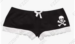 Y2K Gothic Skull Crossbones Print Boyshort Panties Women Black Lace Trim Bow Accent Underwear Gothic Sexy Sweet Cool Short Pant