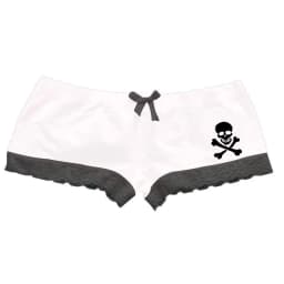 Y2K Gothic Skull Crossbones Print Boyshort Panties Women Black Lace Trim Bow Accent Underwear Gothic Sexy Sweet Cool Short Pant