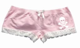 Y2K Gothic Skull Crossbones Print Boyshort Panties Women Black Lace Trim Bow Accent Underwear Gothic Sexy Sweet Cool Short Pant