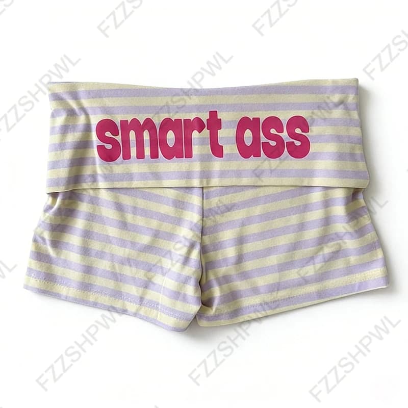 Women's Y2K Aesthetic Striped Mini Shorts Sexy Slim Casual High-Waisted Print Hot Pants Harajuku Vintage Hotties Summer Bottoms