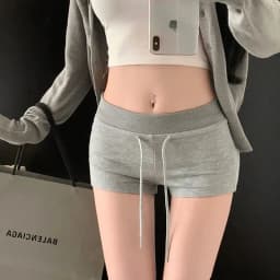 Breathable Drawstring Women Sports Shorts Low-rise Slim Fitting Casual Pants Black/Grey Straight Shorts Pants Women