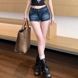 Y2K Low-Waisted Denim Shorts for Women Summer Slimming Vintage Deep Blue Cowboy Shorts Female Sexy Slim Fit Bodycon Short Jeans