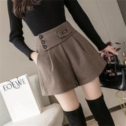 Autumn Female High Waist Pleated Pantalons Women Wide Leg Solid Color Woolen Pants Korean Ladies Large Size 4XL Short Trousers