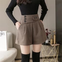 Autumn Female High Waist Pleated Pantalons Women Wide Leg Solid Color Woolen Pants Korean Ladies Large Size 4XL Short Trousers