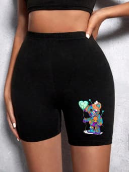 Fashion Women Leggings Short Teddy Bear Appears Funny Graphic Printing Sports Shorts High Elastic Soft Thin Female Streetwear