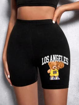 Fashion Women Leggings Short Teddy Bear Appears Funny Graphic Printing Sports Shorts High Elastic Soft Thin Female Streetwear