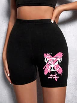 Fashion Women Leggings Short Teddy Bear Appears Funny Graphic Printing Sports Shorts High Elastic Soft Thin Female Streetwear
