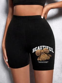 Fashion Women Leggings Short Teddy Bear Appears Funny Graphic Printing Sports Shorts High Elastic Soft Thin Female Streetwear