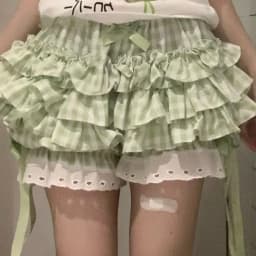 Kimotimo Green Plaid Bow Skirt Shorts Women Elastic Waist Slim Ift Short Pants Japanese Kawaii Versatile Y2k Aesthetic Clothes