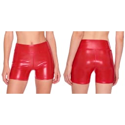 Women Wet Look High Waist PU Leather Shorts Pole Dance Hot Pants Stretchy Skinny Cheeky Booty Shorts for Nightclub Raves Party