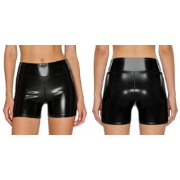 Women Wet Look High Waist PU Leather Shorts Pole Dance Hot Pants Stretchy Skinny Cheeky Booty Shorts for Nightclub Raves Party