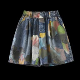 9021 Vintage Printing Denim Shorts for Women Summer Fashion Elastic Waist Loose Casual A-line Comfortable Half Length Pants