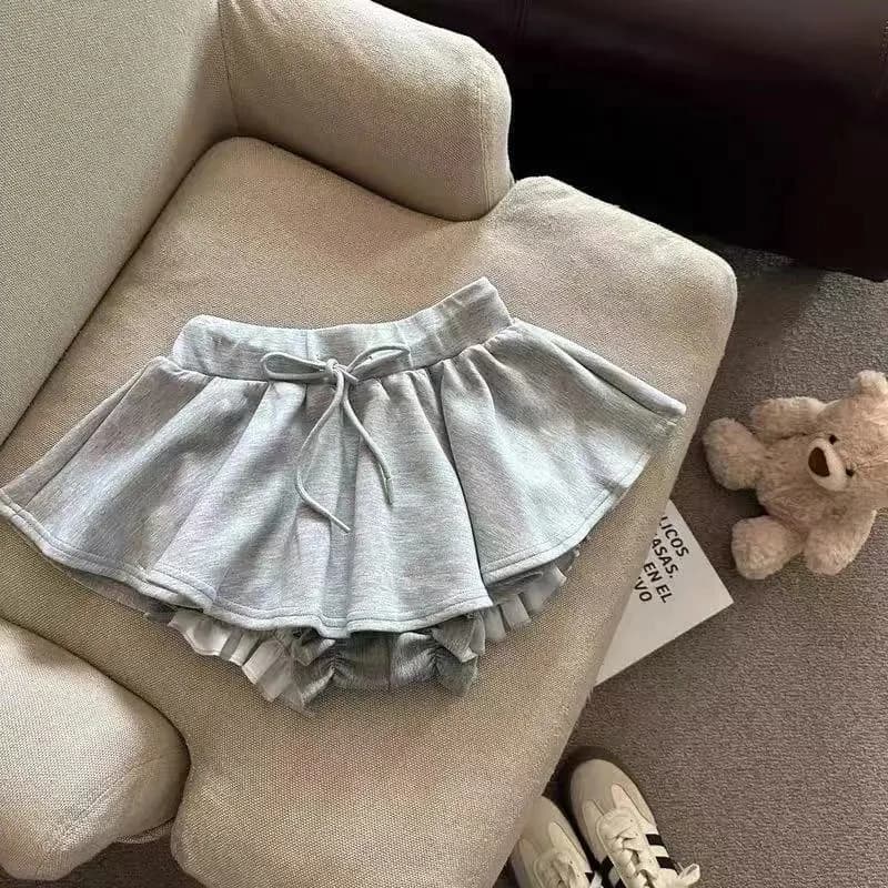 Harajuku Gray Drawstring Mini Skort Women Sweet Sexy A Line Puff Shorts Y2K Preppy Style Ruffle Sporty Black Skort
