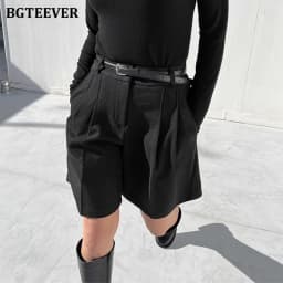 BGTEEVER Casual High Waist Pockets Female Wide Leg Woolen Shorts Autumn Winter Thicke Warm Loose Women Shorts