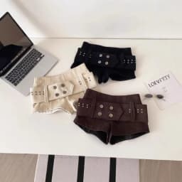 American Retro Corduroy Shorts Women Button Sashes Design Autumn Low Waist Sensual Streetwear Hot Girl Mini Shorts