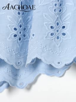 AACHOAE Women Boho Eyelet Embroidered Cotton Shorts High Waist Elastic Waist Scallop Hem Beach Shorts Casual Summer Bottoms