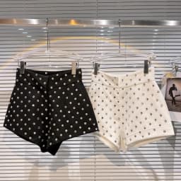 New Large Rhinestone Temperament Shorts for Women High Waist Slim Fit White Black Short Trousers Summer Shorts 2022