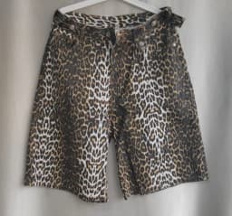 Retro Leopard Print Denim Shorts for Women New Bottoms Streetwear Fashion Casual Y2k Wide Leg Pants Pantalones Cortos De Mujer