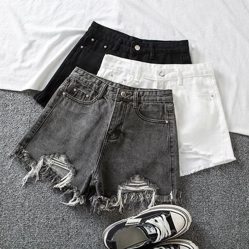 Hole Denim Shorts Women Korean Fashion High Waist Short Jeans Female Summer Slim Streetwear Irregular Wide Leg Shorts Ladies New