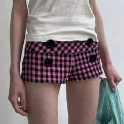 Summer Women Y2K Street Club Gingham Plaid Four Button Decor Low Waist Ultra Short Bodycon Booty Hot Pants Shorts