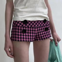Summer Women Y2K Street Club Gingham Plaid Four Button Decor Low Waist Ultra Short Bodycon Booty Hot Pants Shorts