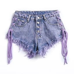 2026 Summer New Women's Purple Shorts Fashion Sexy Low Rise Single Breasted A-line Denim Shorts With Strap Hot Pants Female