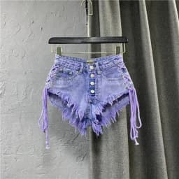 2026 Summer New Women's Purple Shorts Fashion Sexy Low Rise Single Breasted A-line Denim Shorts With Strap Hot Pants Female