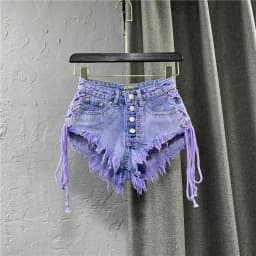 2026 Summer New Women's Purple Shorts Fashion Sexy Low Rise Single Breasted A-line Denim Shorts With Strap Hot Pants Female