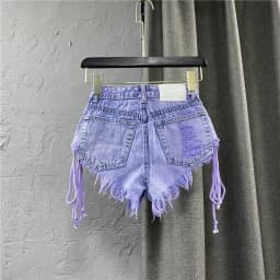 2026 Summer New Women's Purple Shorts Fashion Sexy Low Rise Single Breasted A-line Denim Shorts With Strap Hot Pants Female