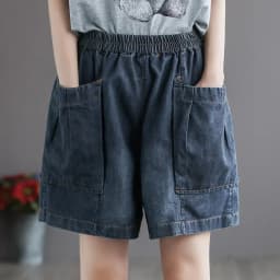 Vintage Jeans Shorts Women Summer Floral Embroidery Elastic High Waist Denim Shorts Design Wide Leg Trousers Blue Black Shorts