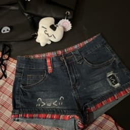 Y2k Low-waist Plaid Patchwork Jeans for Women All-match Sexy Bodycon Hot Short Pants 2026 Summer New Blue Denim Shorts