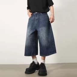 Vintage Y2k Baggy Denim Shorts Wide Leg Pants For Women&Men Fashion High Waisted Wash Knee Length Jeans Shorts Oversize Pants