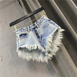 High Waist Single Breasted Women Jeans Short Hot Pants Fringed Wide-Leg Sexy Women'S Denim Shorts Summer Korean Women Clothing