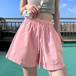 Summer Candy Colors Wide Leg Shorts Women Comfortable Loose Elastic Waist Shorts Woman Korean Chic Pockets Short Pants Female