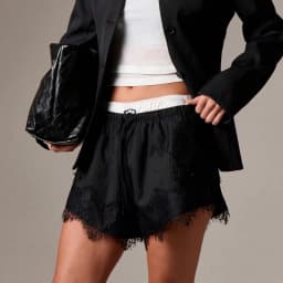 Lace Trim Fringe Hem Pinstripe Shorts Women Elastic Waist Drawstring Contrast Color Casual Lounge Streetwear Bottoms